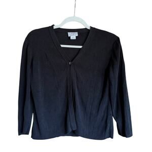 Ann Taylor Loft Silk S Button Cardigan 3/4 Sleeve Black Y2K Simplistic Layering